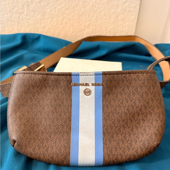 Michael Kors Handbags - Michael Kors Brown Bag with Blue and White Stripe